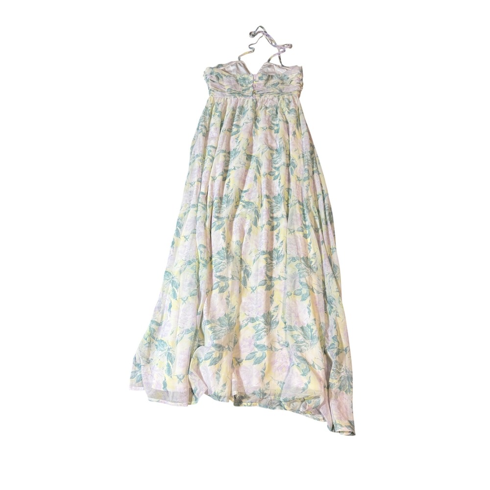 NWOT Lulus Medium Effortlessly Abloom Green Floral Ruched Halter Maxi Dress - Picture 13 of 13